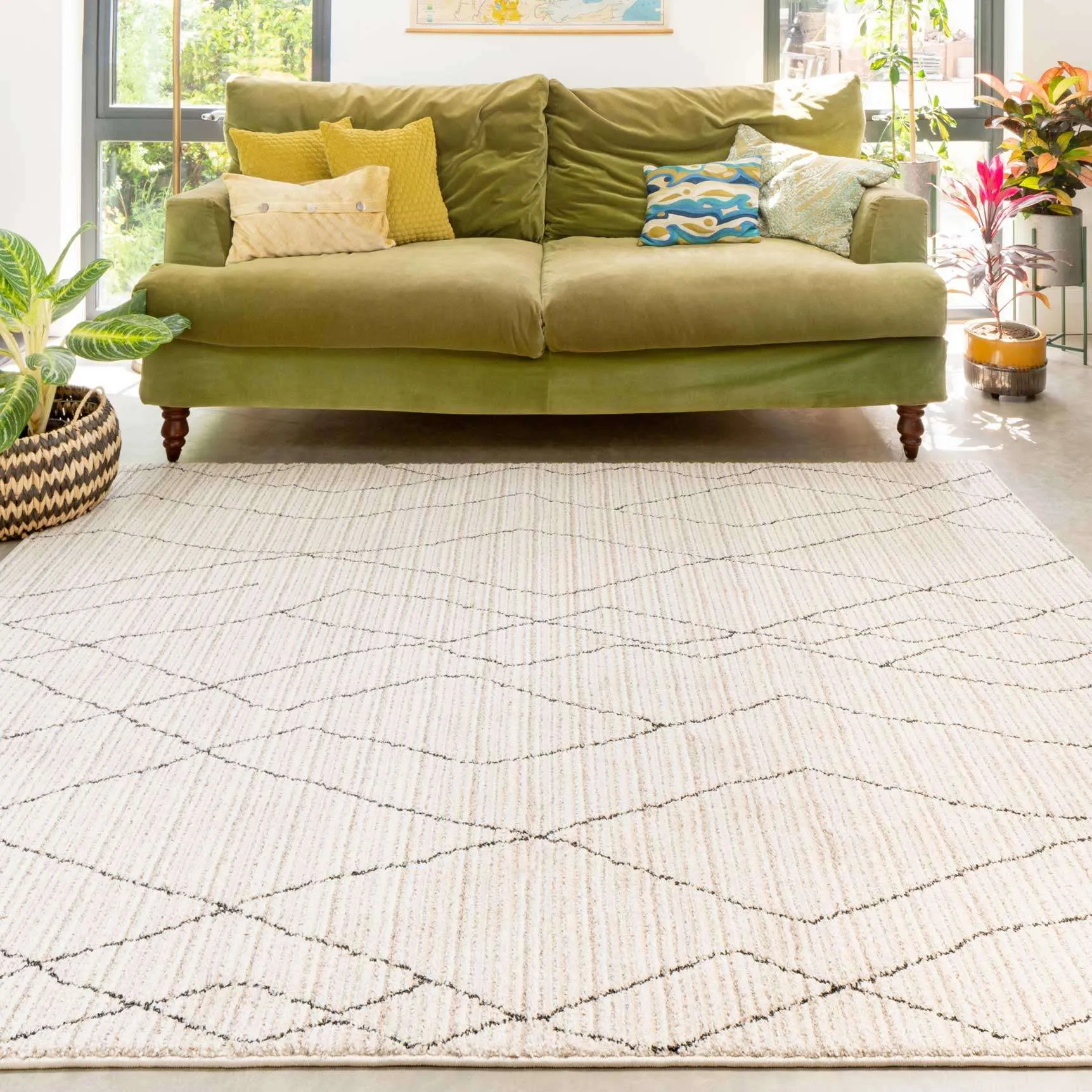 Cosy Soft Abstract Lined Beige Moroccan Berber Runner Rug