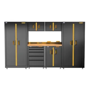 DEWALT 126" Wide, 7 PC. Welded Storage Suite w/ 2-Door & 5-Drawer Base Cabinets & Wood Top