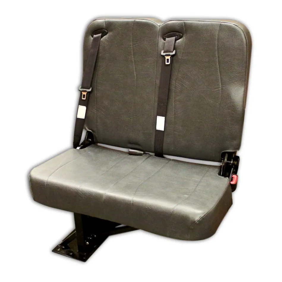 Double Mid Back BV Foldaway Bus Seat – Gray Vinyl with 3-Point Belts - Curb Side