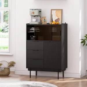 essential Storage Cabinet, 47" x 31.5" Buffet Cabinet with Storage, Black Sideboard with 2 Sliding Doors & 3 Drawers, Wood Coffee Bar Entryway Storage for Living Room