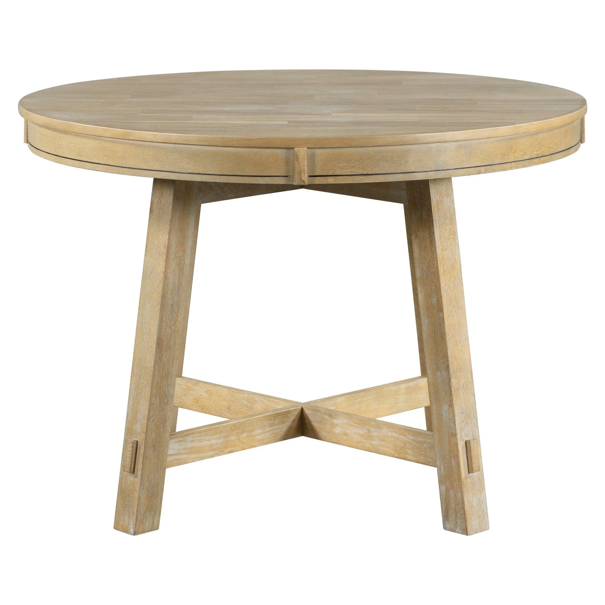 Farmhouse Round Extendable Dining Table with 16" Leaf, Natural Wood Wash