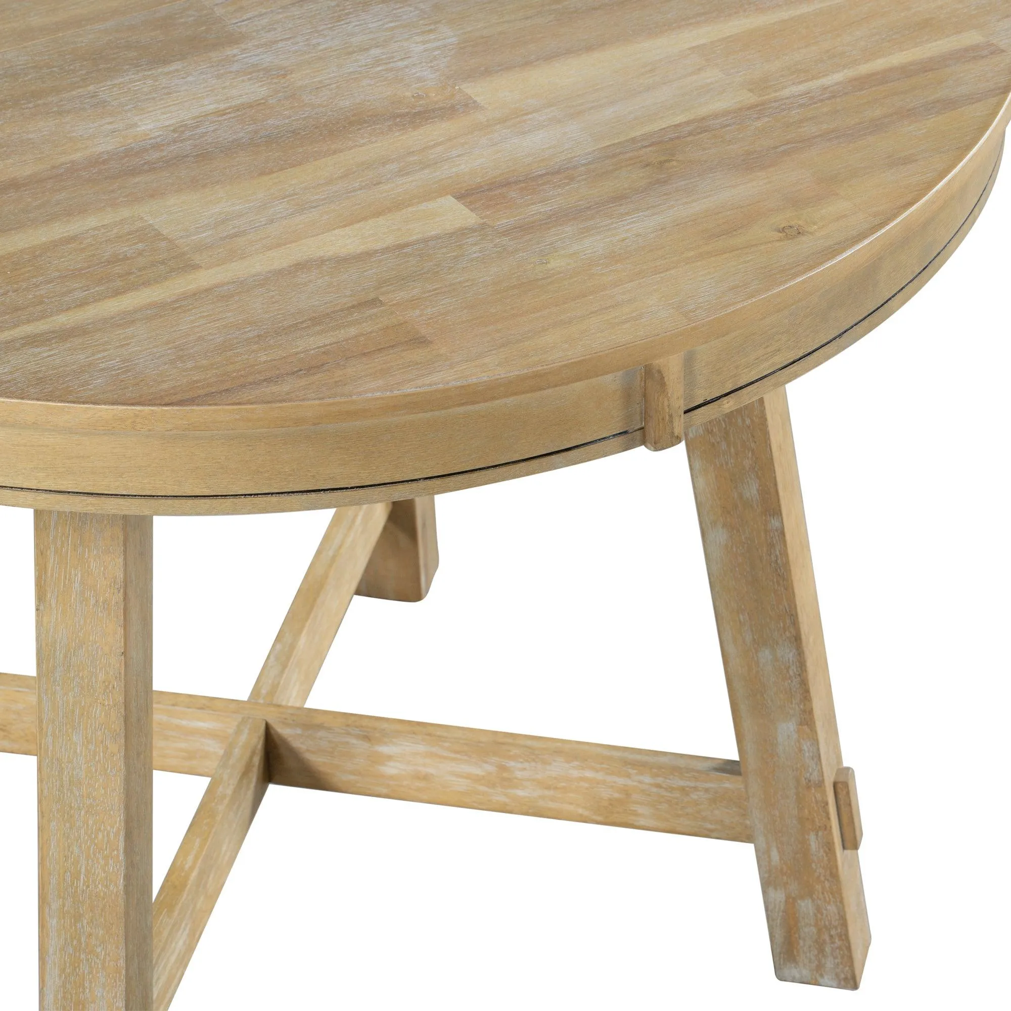 Farmhouse Round Extendable Dining Table with 16" Leaf, Natural Wood Wash