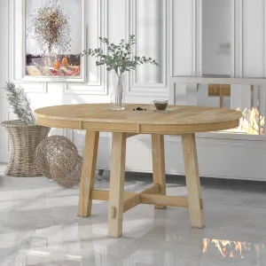 Farmhouse Round Extendable Dining Table with 16" Leaf, Natural Wood Wash