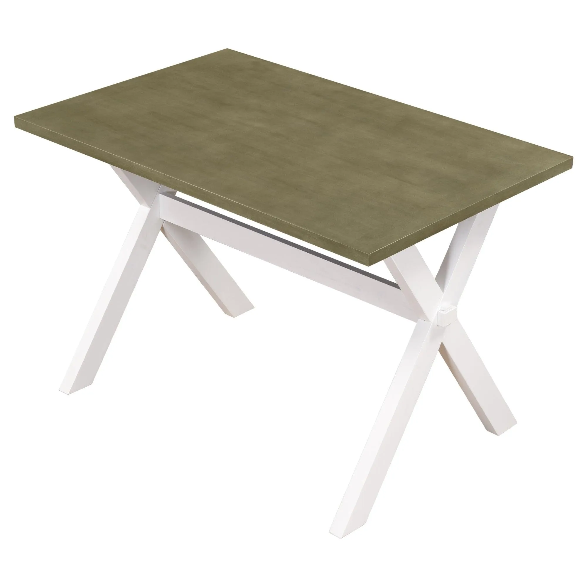 Farmhouse Rustic Wood Kitchen Dining Table with X-shape Legs, Gray Green