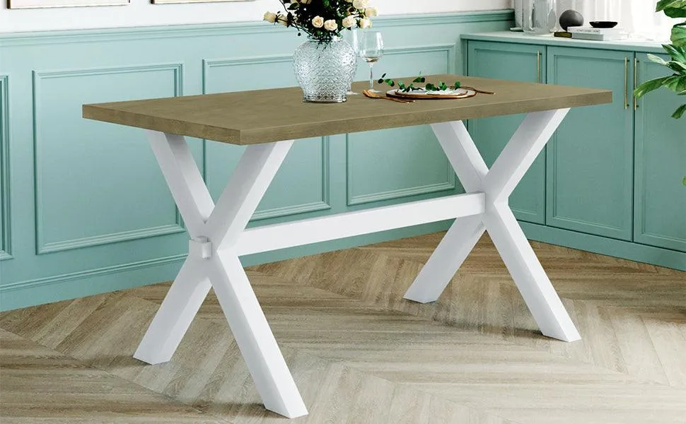 Farmhouse Rustic Wood Kitchen Dining Table with X-shape Legs, Gray Green