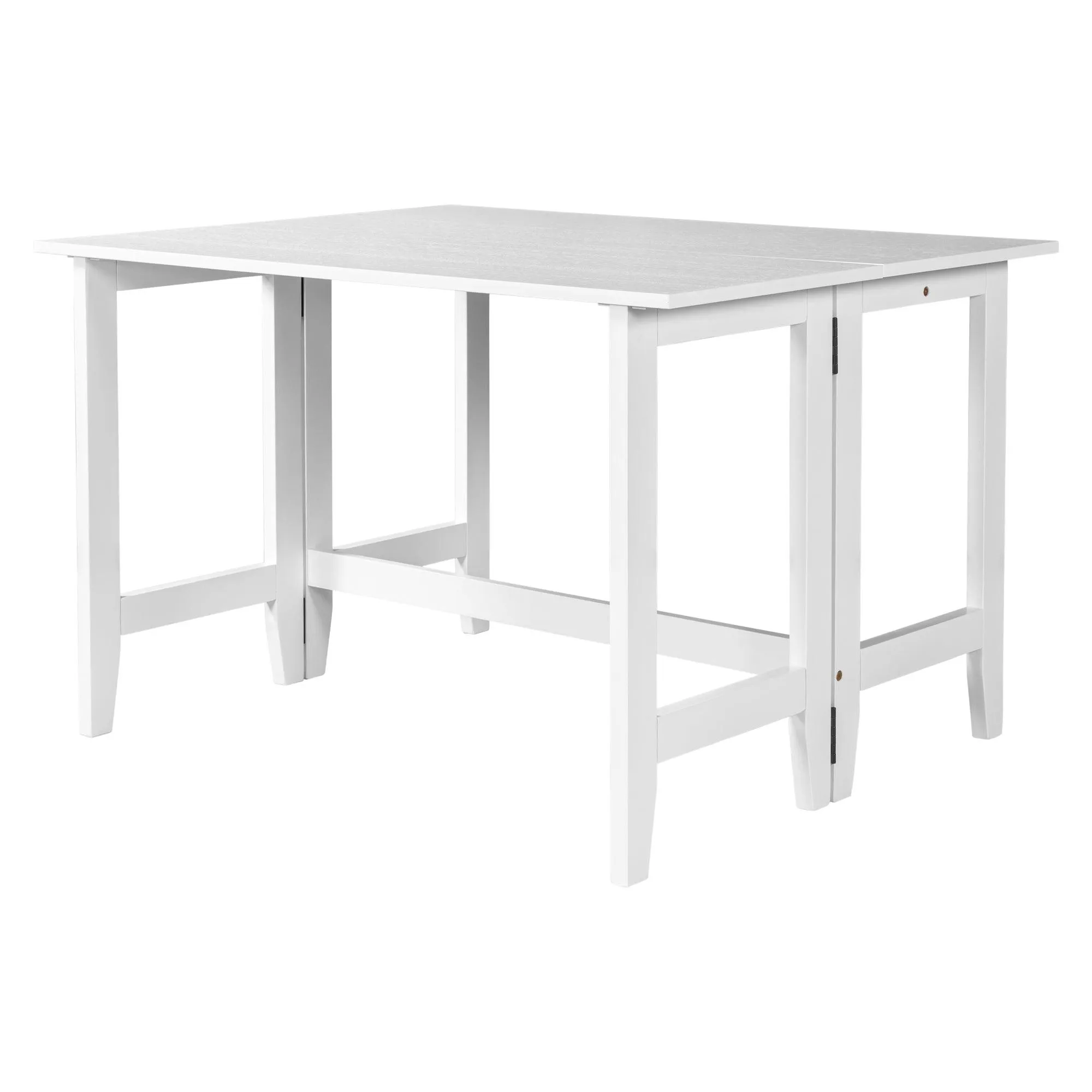 Farmhouse Wood Extendable Dining Table with Drop Leaf for Small Places, White