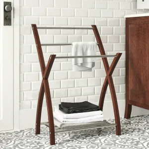 Free standing Towel Rack W/ Bottom Shelf,Chrome/Mahogany