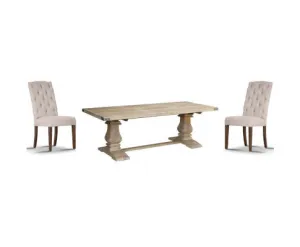 Gloriosa 9pc Dining Set 230cm Table 8 Beige Chair Solid Mango Wood - Honey Wash