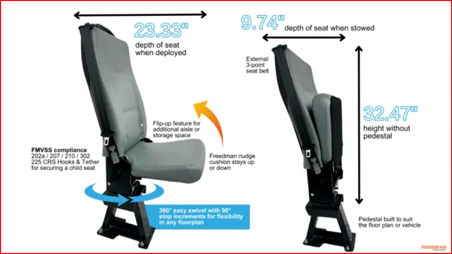 GO-ES Single Flip Swivel Seat with 3 Point Seatbelt Black Vinyl - Curbside