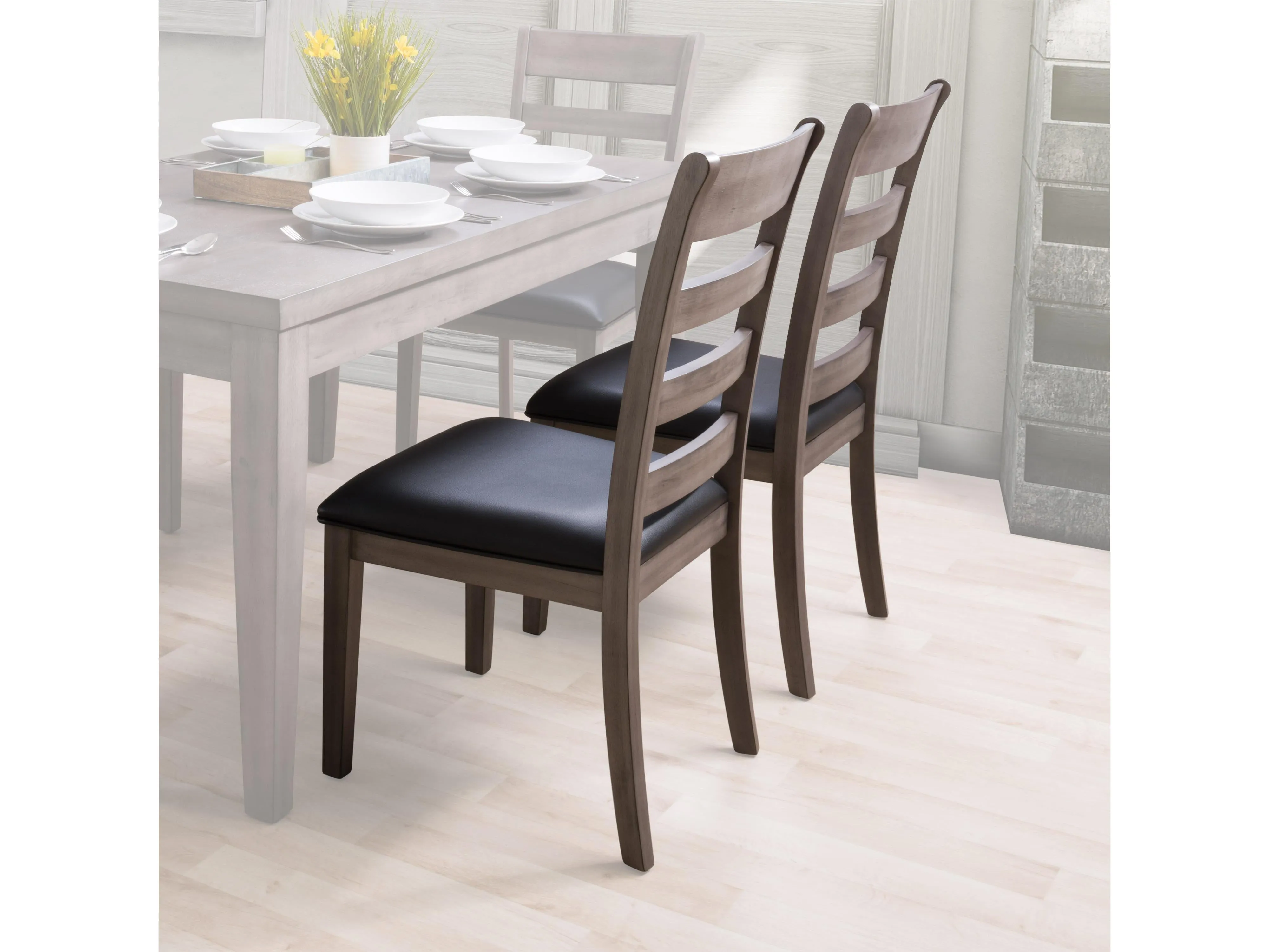 Grey Wood Dining Chairs, Set of 2