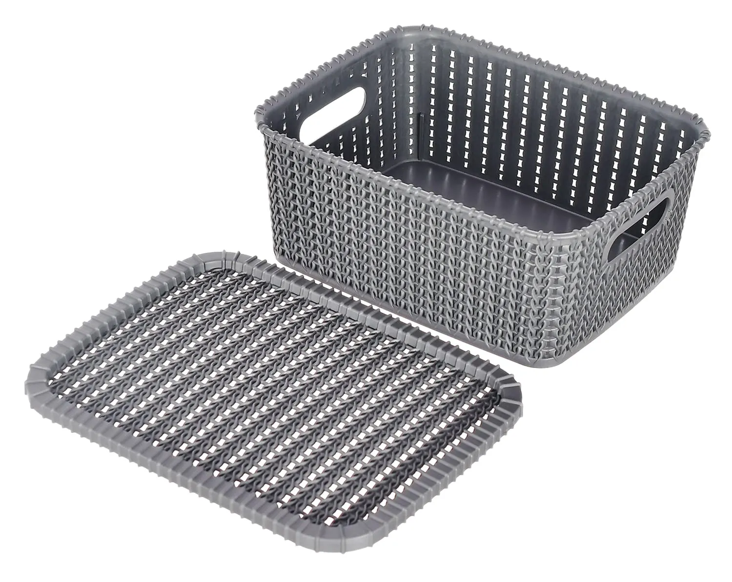 Heart Home Multipurposes Large M 20 Plastic Basket, Organizer for Kitchen, Countertop, Cabinet, Bathroom with Lid (Grey) -46KHH070