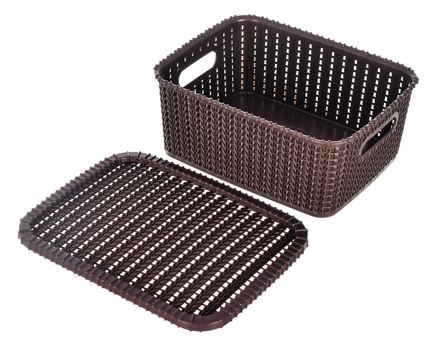 Heart Home Multiuses Large M 20 Plastic Basket/Organizer With Lid- Pack of 4 (Brown) -46HH067