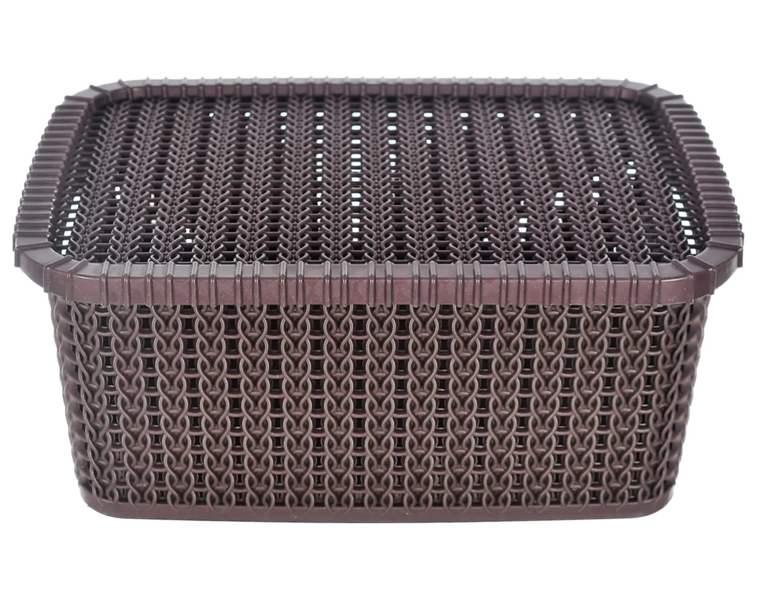 Heart Home Multiuses Large M 20 Plastic Basket/Organizer With Lid- Pack of 4 (Brown) -46HH067