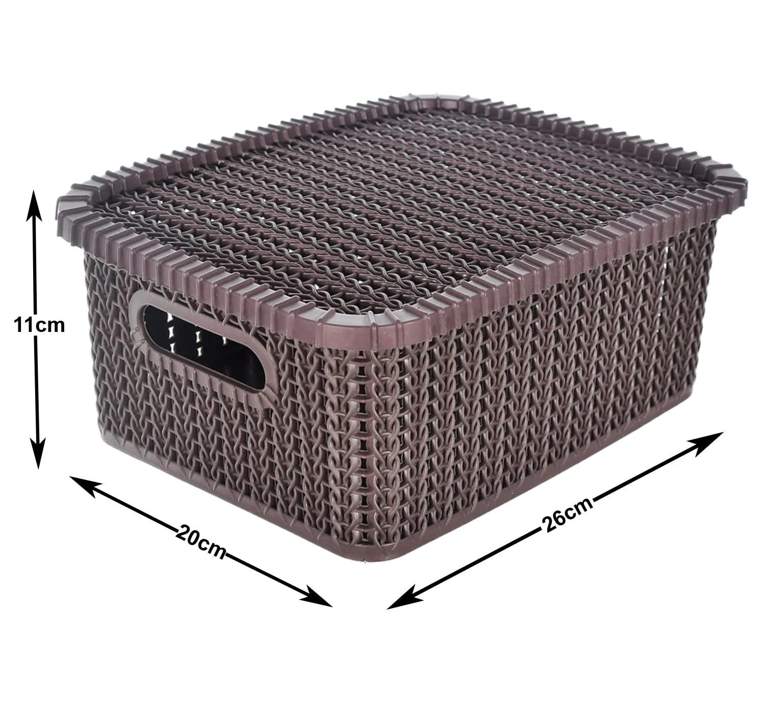 Heart Home Multiuses Large M 20 Plastic Basket/Organizer With Lid- Pack of 4 (Brown) -46HH067