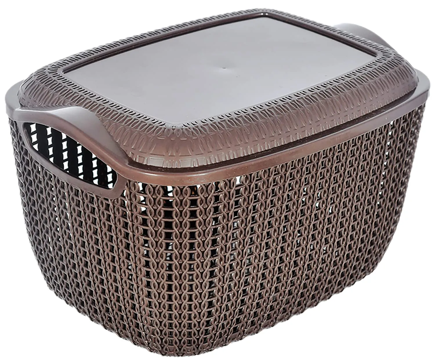 Heart Home Multiuses Large M 30 Plastic Basket/Organizer With Lid- Pack of 2 (Brown) -46HH07