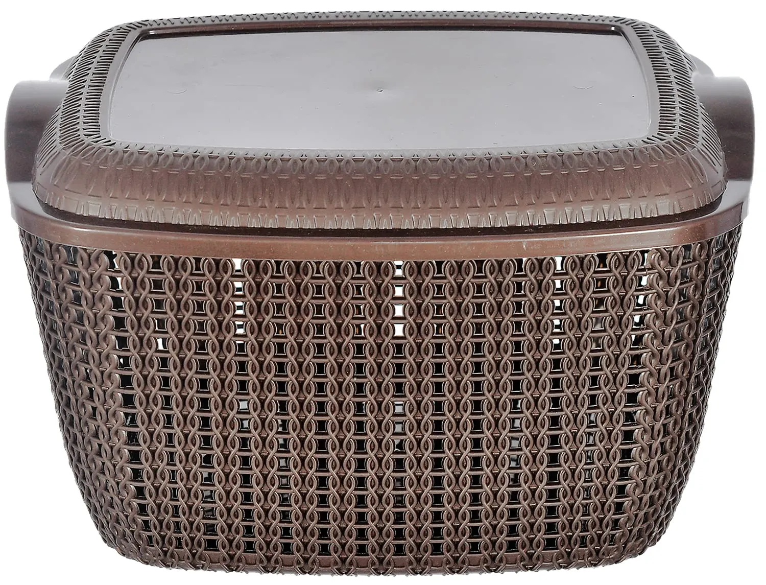 Heart Home Multiuses Large M 30 Plastic Basket/Organizer With Lid- Pack of 2 (Brown) -46HH07