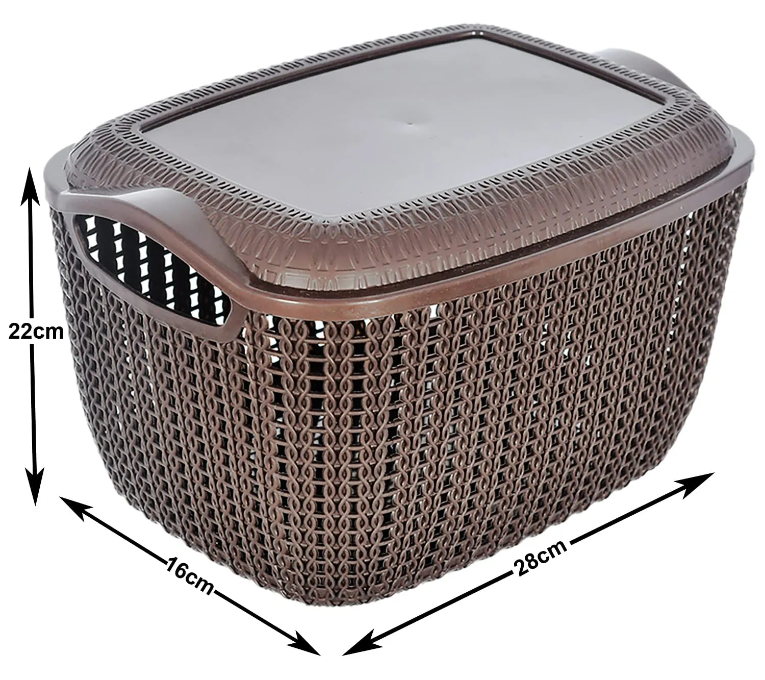 Heart Home Multiuses Large M 30 Plastic Basket/Organizer With Lid- Pack of 2 (Brown) -46HH07