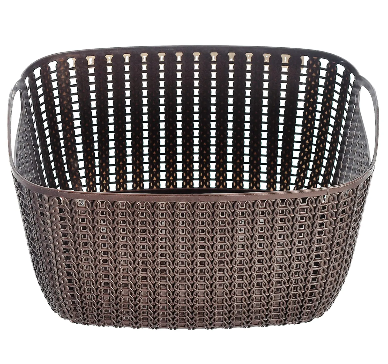 Heart Home Multiuses Large M 30 Plastic Basket/Organizer With Lid- Pack of 2 (Brown) -46HH07