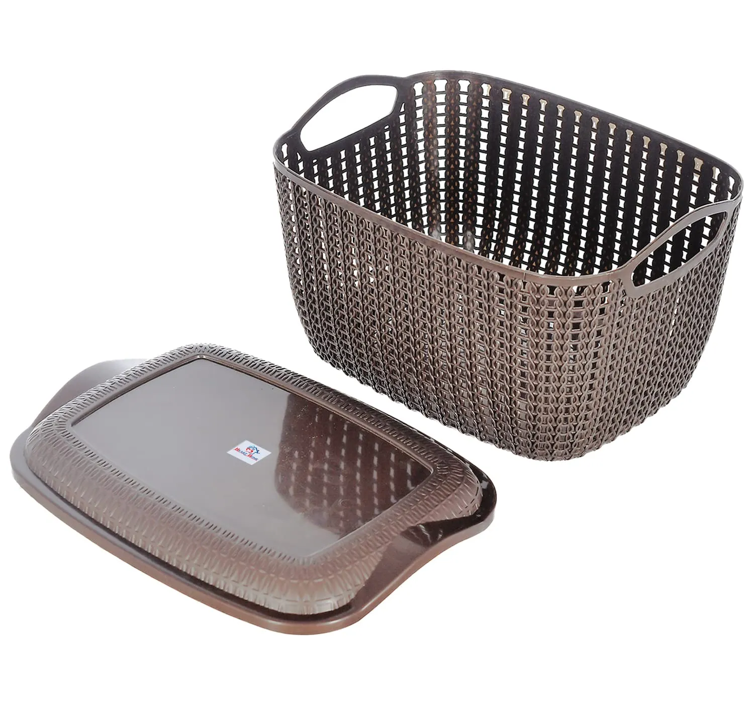 Heart Home Multiuses Large M 30 Plastic Basket/Organizer With Lid- Pack of 2 (Brown) -46HH07