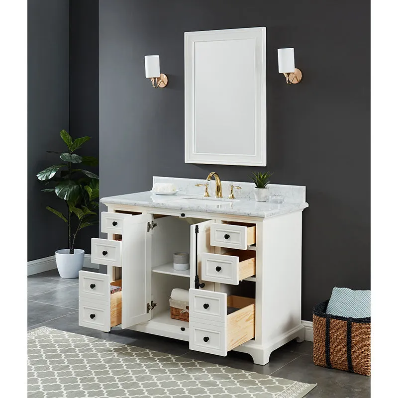 Hillsdale Dove White Freestanding Vanity Cabinet with Single Basin Integrated Sink and Countertop - Two Doors, Six Drawers (49" x 34.5" x 22")