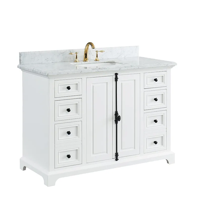 Hillsdale Dove White Freestanding Vanity Cabinet with Single Basin Integrated Sink and Countertop - Two Doors, Six Drawers (49" x 34.5" x 22")