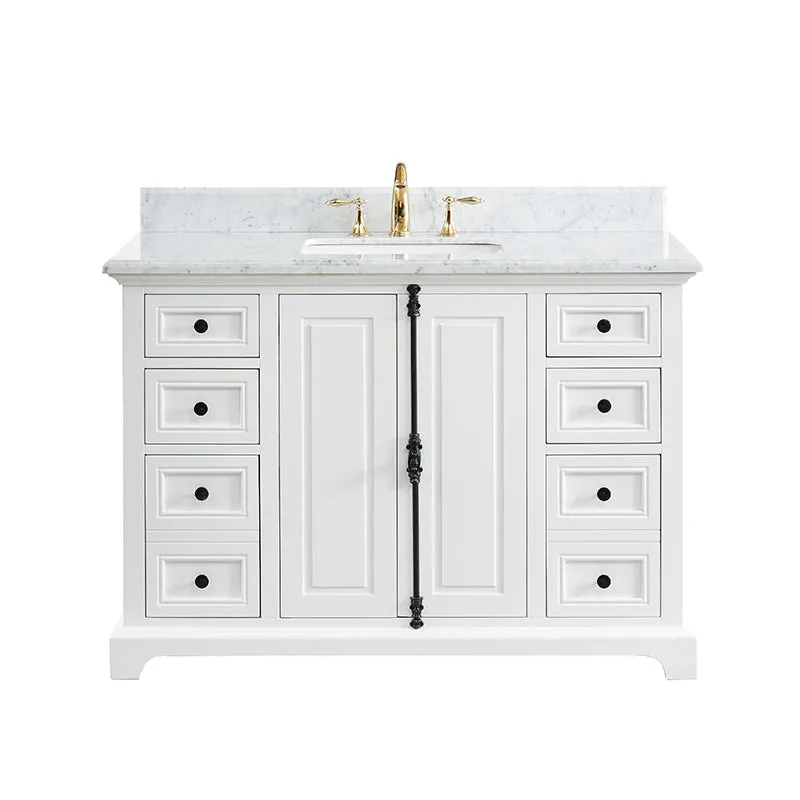 Hillsdale Dove White Freestanding Vanity Cabinet with Single Basin Integrated Sink and Countertop - Two Doors, Six Drawers (49" x 34.5" x 22")