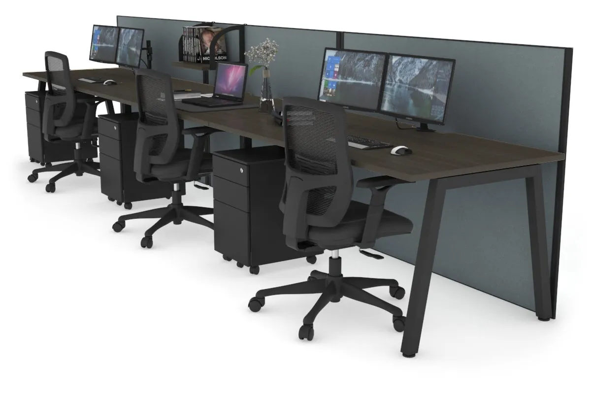 Horizon Quadro 3 Person Run A Legs Office Workstation [1200L x 800W with Cable Scallop]