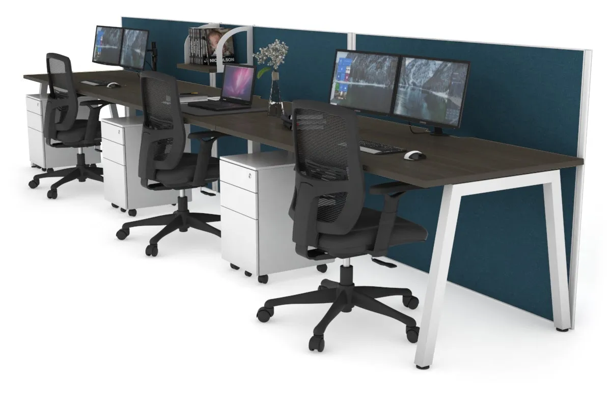 Horizon Quadro 3 Person Run A Legs Office Workstation [1200L x 800W with Cable Scallop]