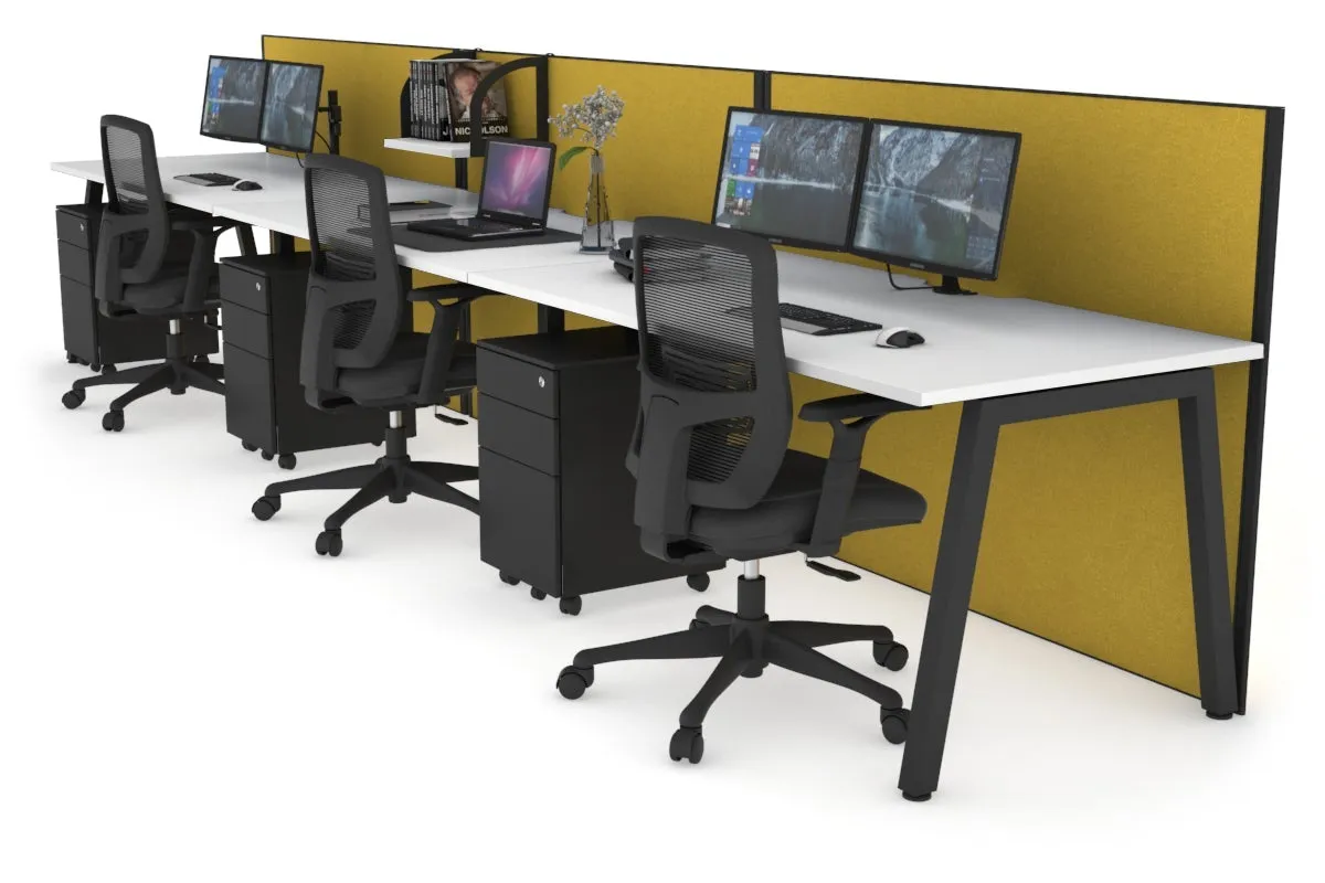 Horizon Quadro 3 Person Run A Legs Office Workstation [1200L x 800W with Cable Scallop]