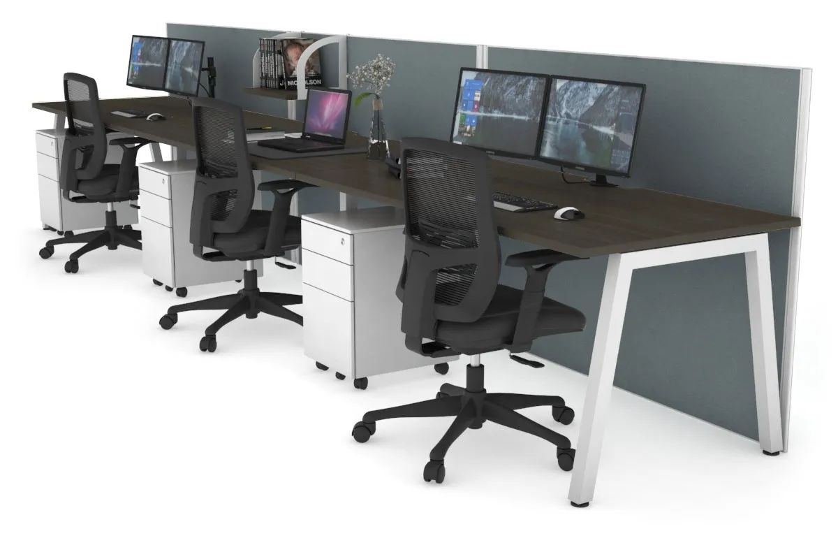 Horizon Quadro 3 Person Run A Legs Office Workstation [1200L x 800W with Cable Scallop]