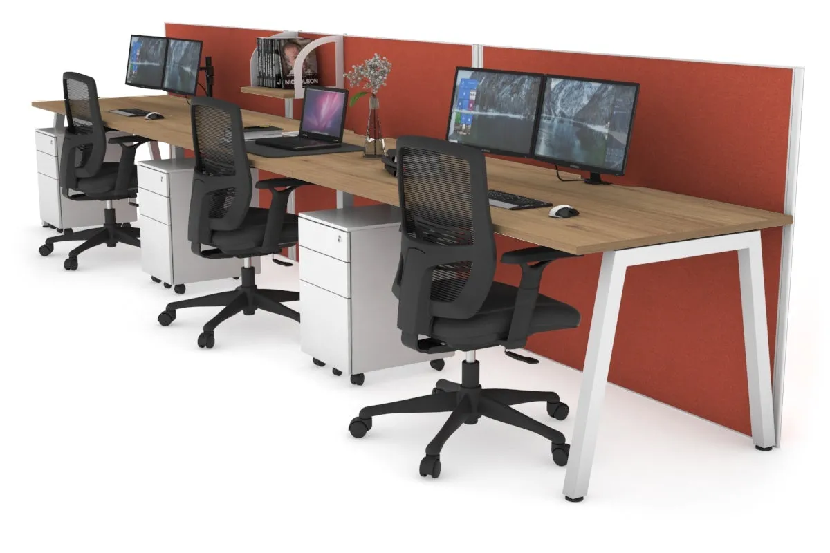 Horizon Quadro 3 Person Run A Legs Office Workstation [1200L x 800W with Cable Scallop]