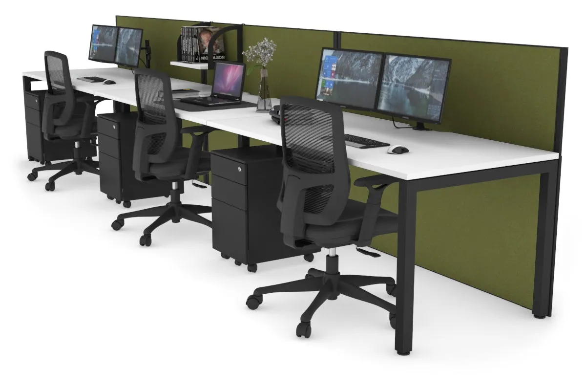 Horizon Quadro 3 Person Run Square Legs Office Workstation [1600L x 800W with Cable Scallop]