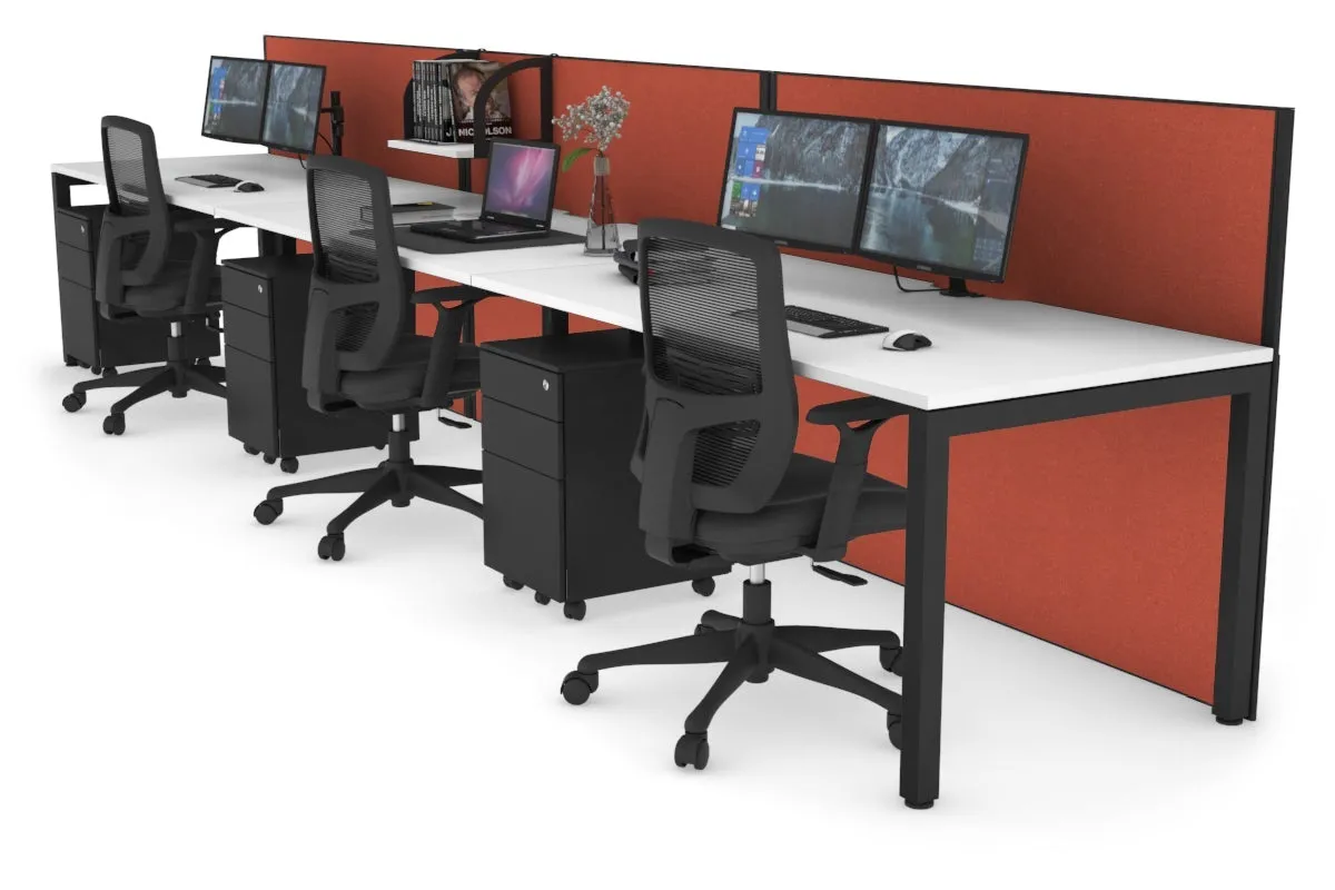 Horizon Quadro 3 Person Run Square Legs Office Workstation [1600L x 800W with Cable Scallop]