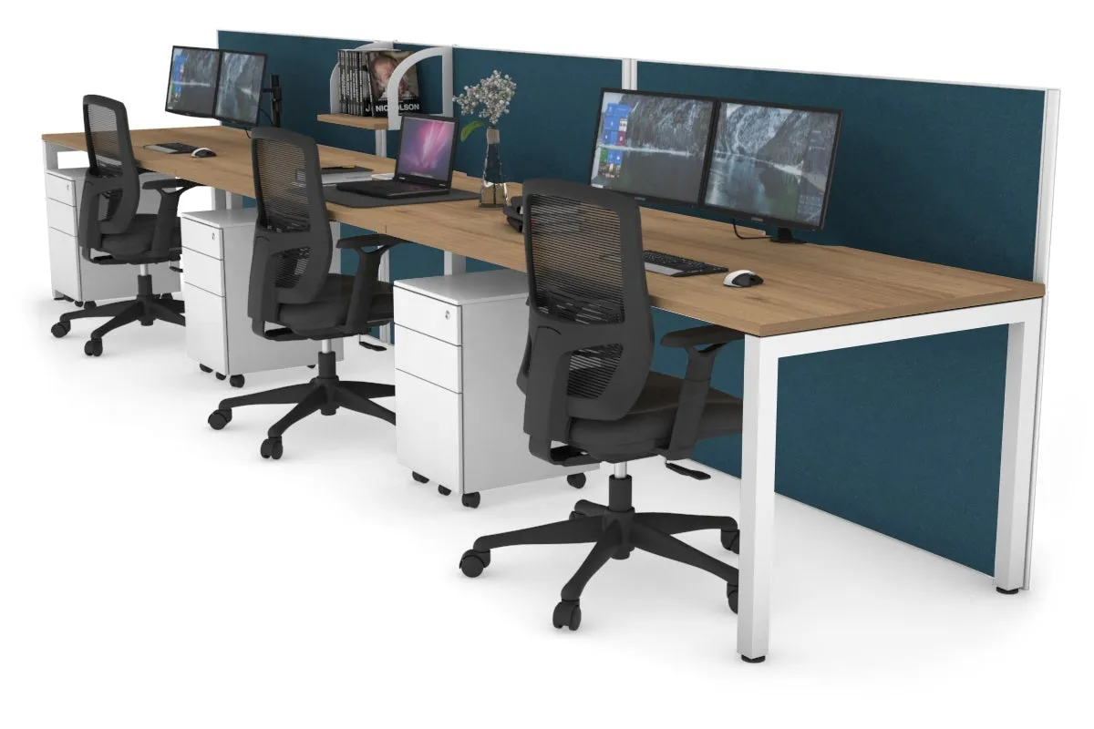 Horizon Quadro 3 Person Run Square Legs Office Workstation [1600L x 800W with Cable Scallop]