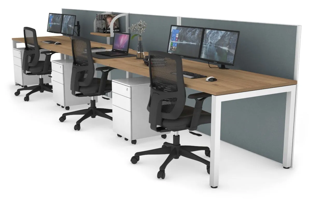 Horizon Quadro 3 Person Run Square Legs Office Workstation [1600L x 800W with Cable Scallop]