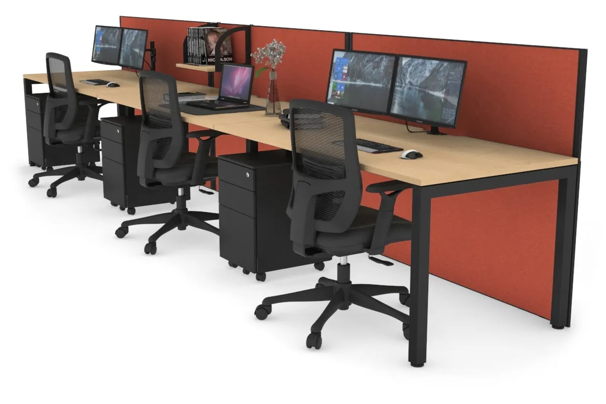 Horizon Quadro 3 Person Run Square Legs Office Workstation [1600L x 800W with Cable Scallop]