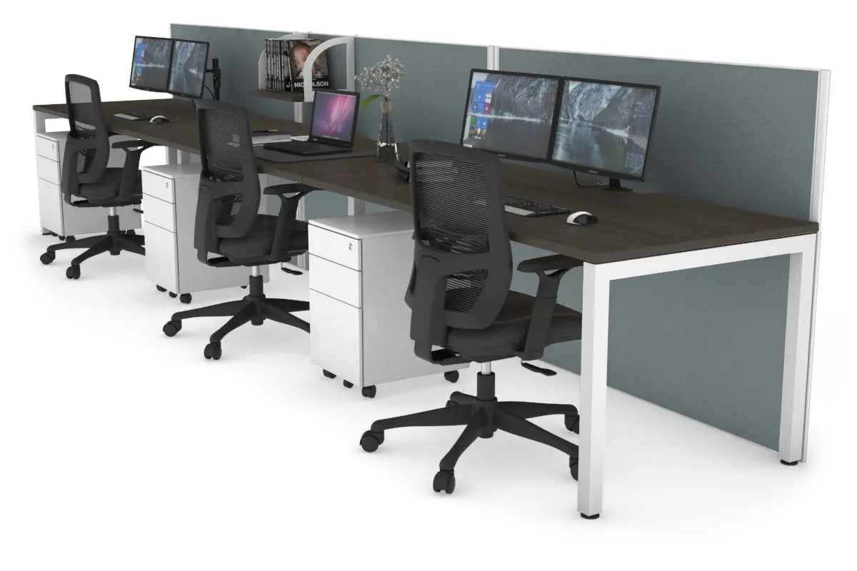 Horizon Quadro 3 Person Run Square Legs Office Workstation [1600L x 800W with Cable Scallop]