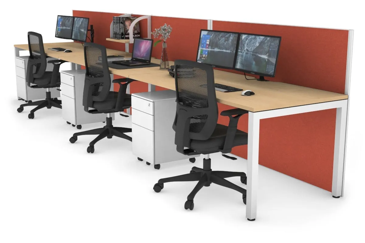 Horizon Quadro 3 Person Run Square Legs Office Workstation [1600L x 800W with Cable Scallop]