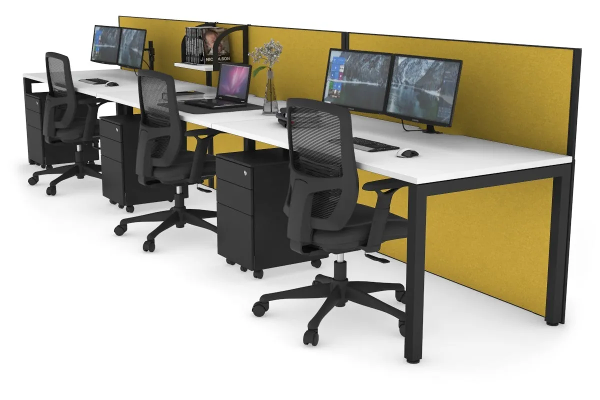 Horizon Quadro 3 Person Run Square Legs Office Workstation [1600L x 800W with Cable Scallop]