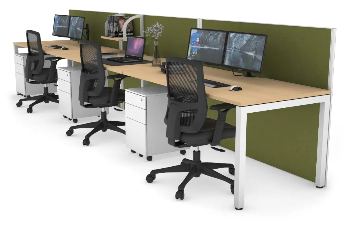 Horizon Quadro 3 Person Run Square Legs Office Workstation [1600L x 800W with Cable Scallop]