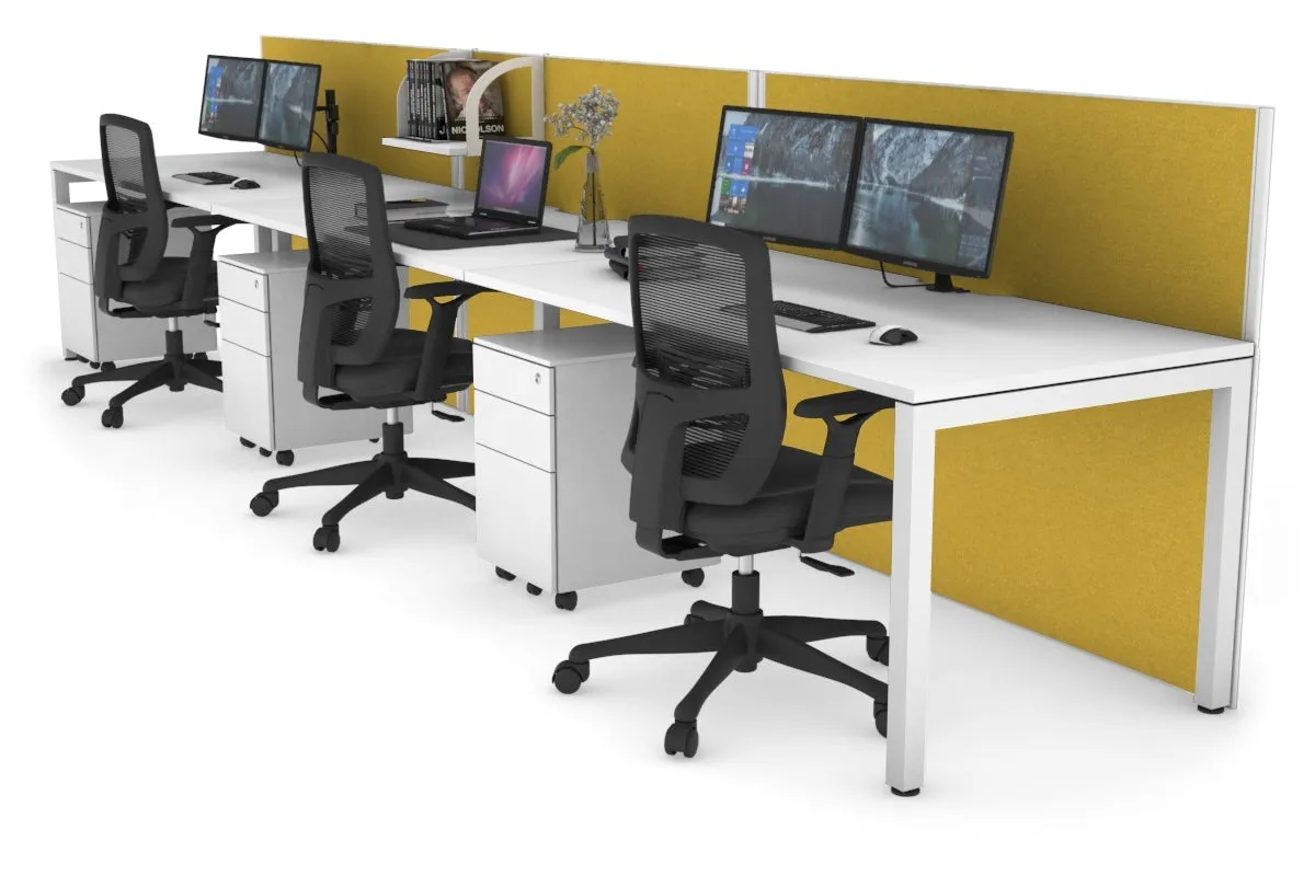 Horizon Quadro 3 Person Run Square Legs Office Workstation [1600L x 800W with Cable Scallop]