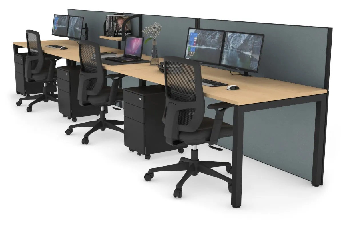 Horizon Quadro 3 Person Run Square Legs Office Workstation [1600L x 800W with Cable Scallop]