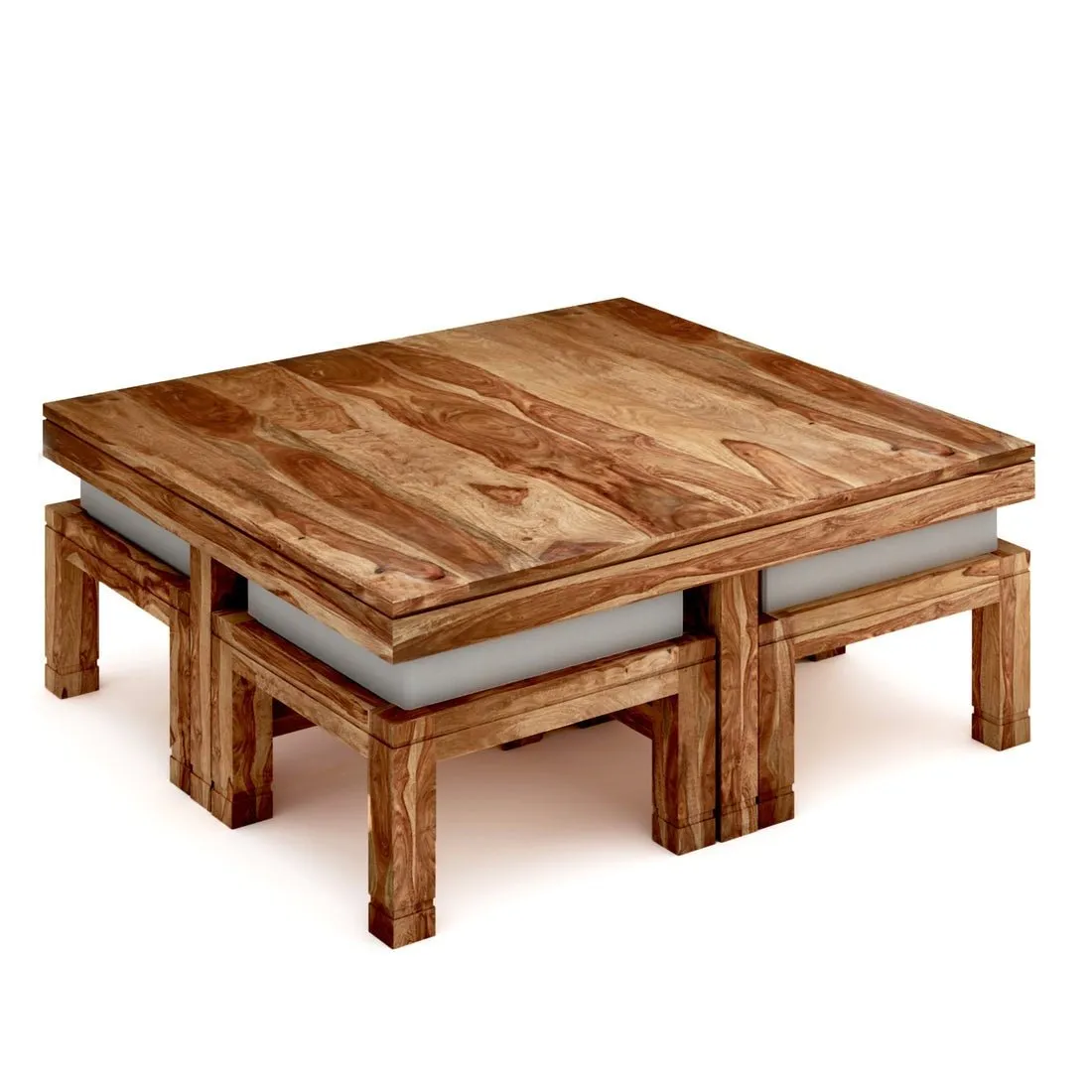 Joseph Solid Wood Coffee Table Centre Table With 4 Seating Stool For Living Room.