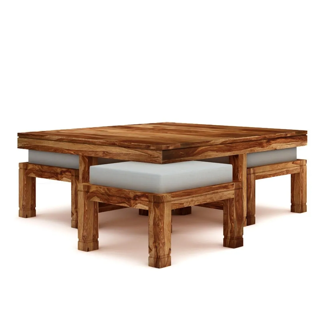 Joseph Solid Wood Coffee Table Centre Table With 4 Seating Stool For Living Room.