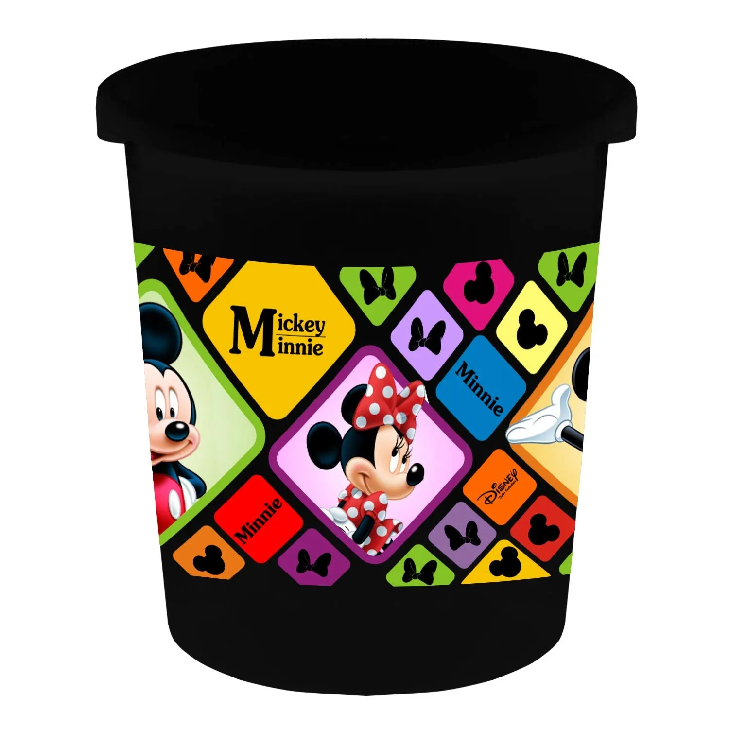 Kuber Industries Disney Mickey Minnie Print Plastic Dustbin/Garbage Bin/Waste Bin, 5 Liters (Black) -HS_35_KUBMARTS17774, Pack of 1