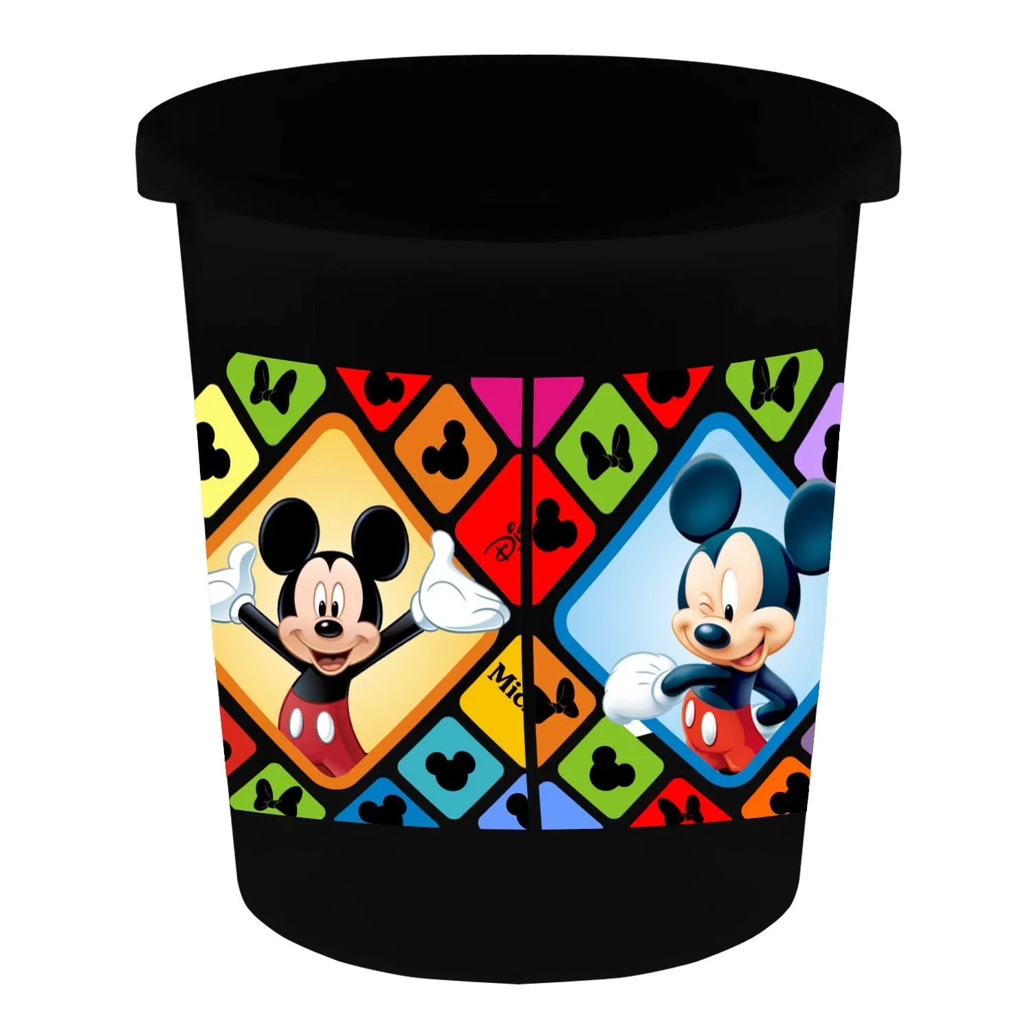 Kuber Industries Disney Mickey Minnie Print Plastic Dustbin/Garbage Bin/Waste Bin, 5 Liters (Black) -HS_35_KUBMARTS17774, Pack of 1