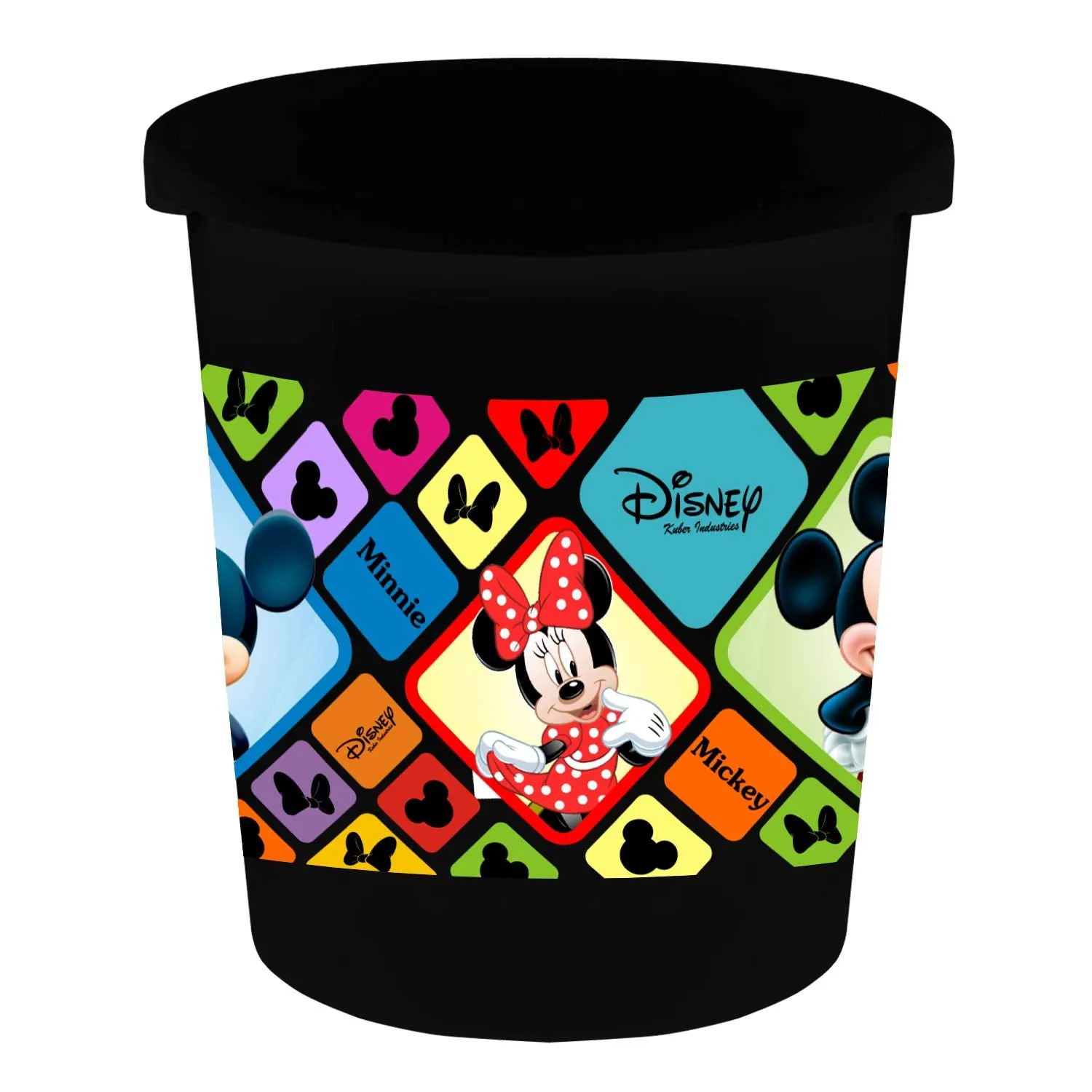 Kuber Industries Disney Mickey Minnie Print Plastic Dustbin/Garbage Bin/Waste Bin, 5 Liters (Black) -HS_35_KUBMARTS17774, Pack of 1