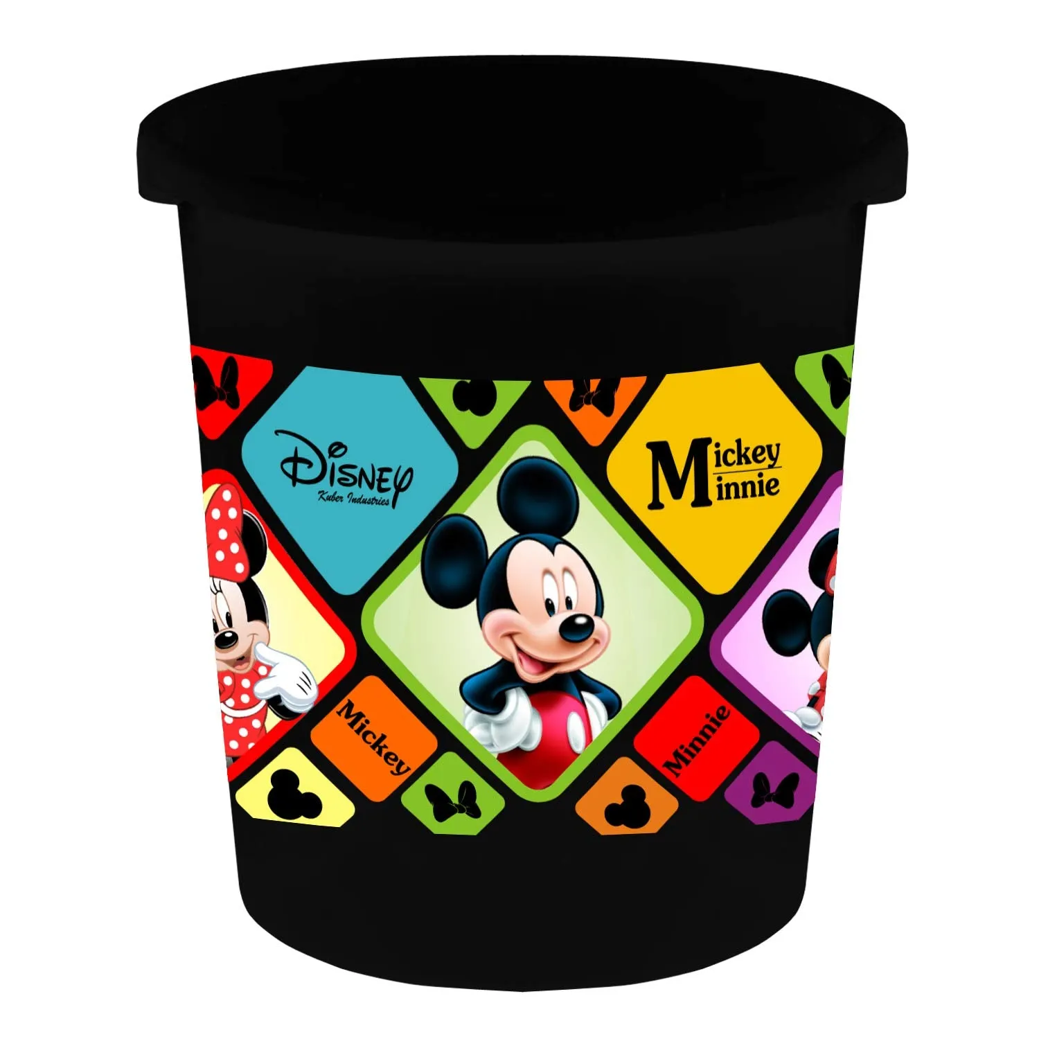 Kuber Industries Disney Mickey Minnie Print Plastic Dustbin/Garbage Bin/Waste Bin, 5 Liters (Black) -HS_35_KUBMARTS17774, Pack of 1