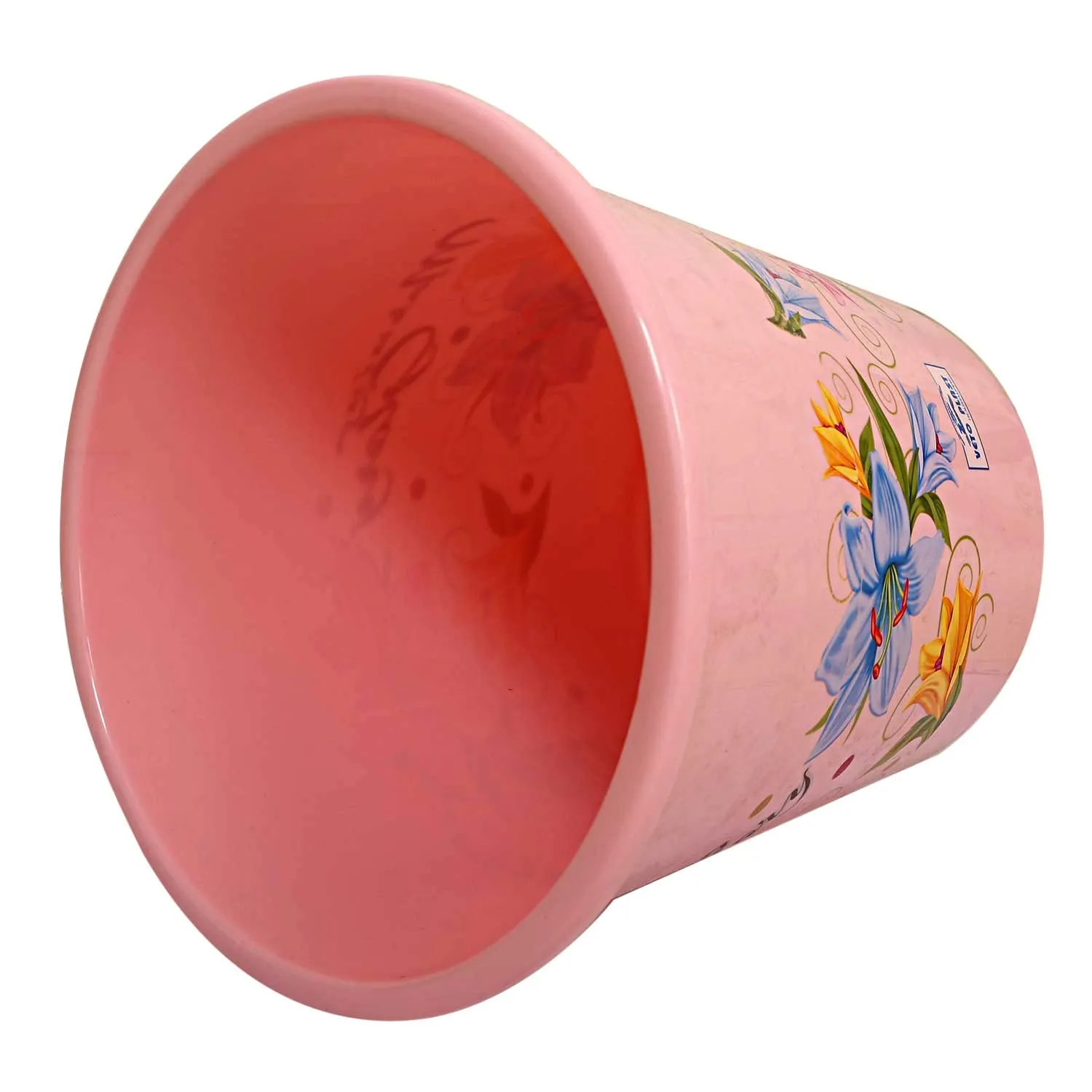 Kuber Industries Flower Print Plastic Garbage Waste Dustbin/Recycling Bin for Home, Office, Factory, 13 litres (Pink)-KUBMART10908