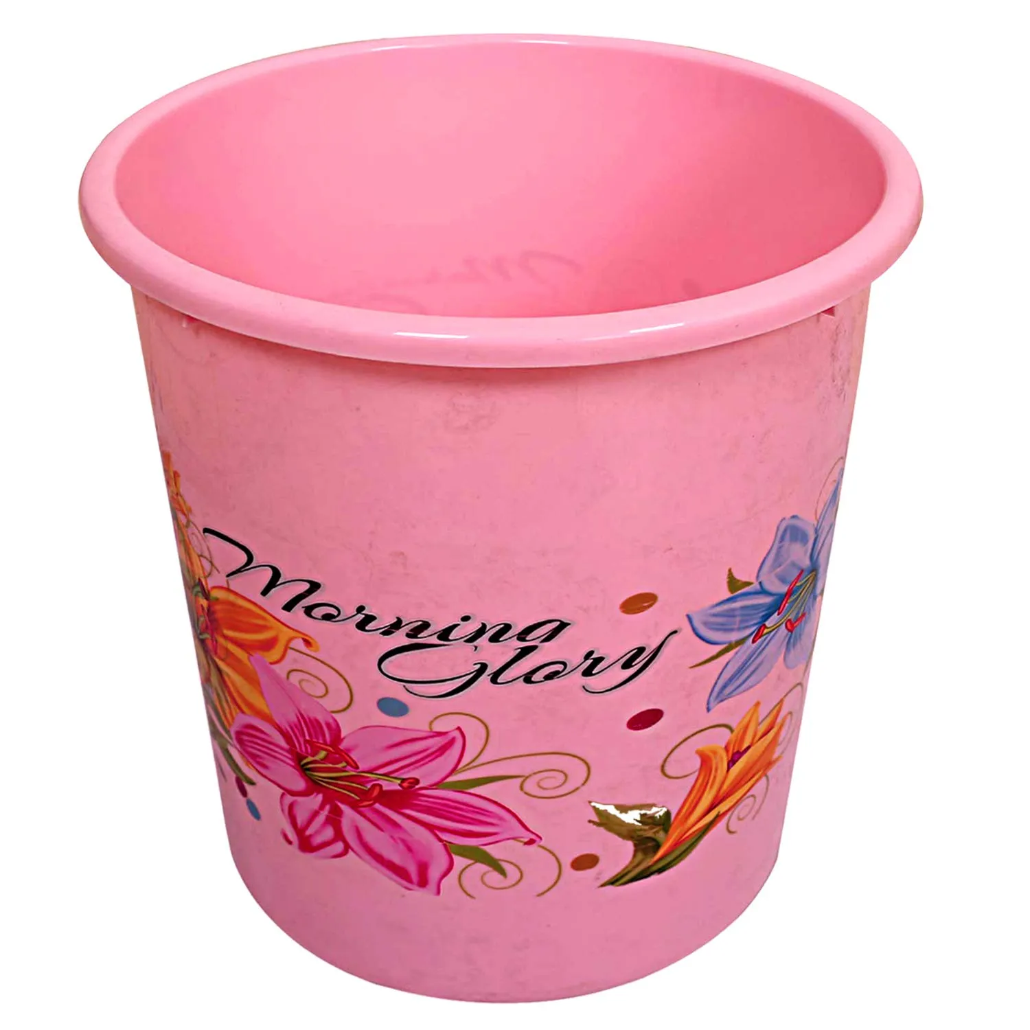 Kuber Industries Flower Print Plastic Garbage Waste Dustbin/Recycling Bin for Home, Office, Factory, 13 litres (Pink)-KUBMART10908